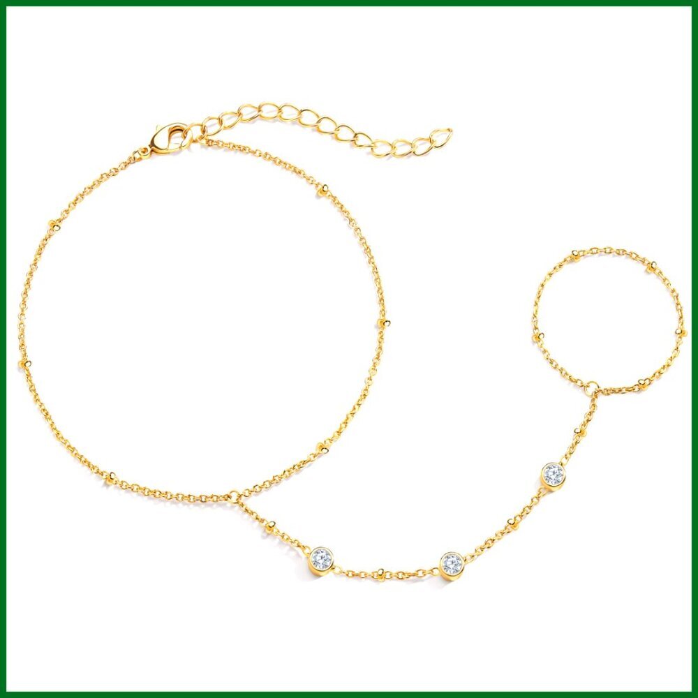 Gold Plated Bracelet Set Stackable Dainty Thick Cuff Beaded Hand Chain Jewelry